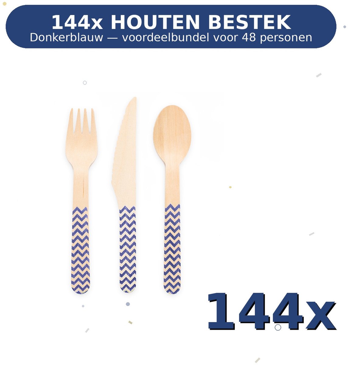 Houten bestek FSC Donkerblauw - Voordeelverpakking 144 Stuks voor tot 48 Personen - Feestartikelen