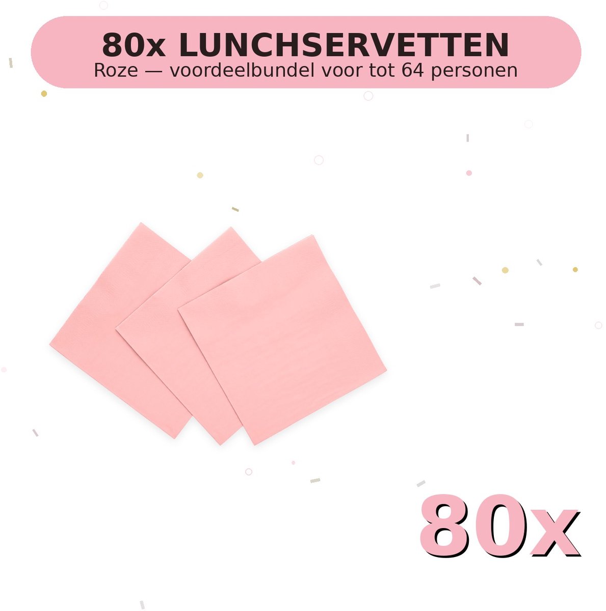 Lunch servetten 33x33cm FSC Roze - Voordeelverpakking 80 Stuks voor tot 64 Personen - Feestartikelen