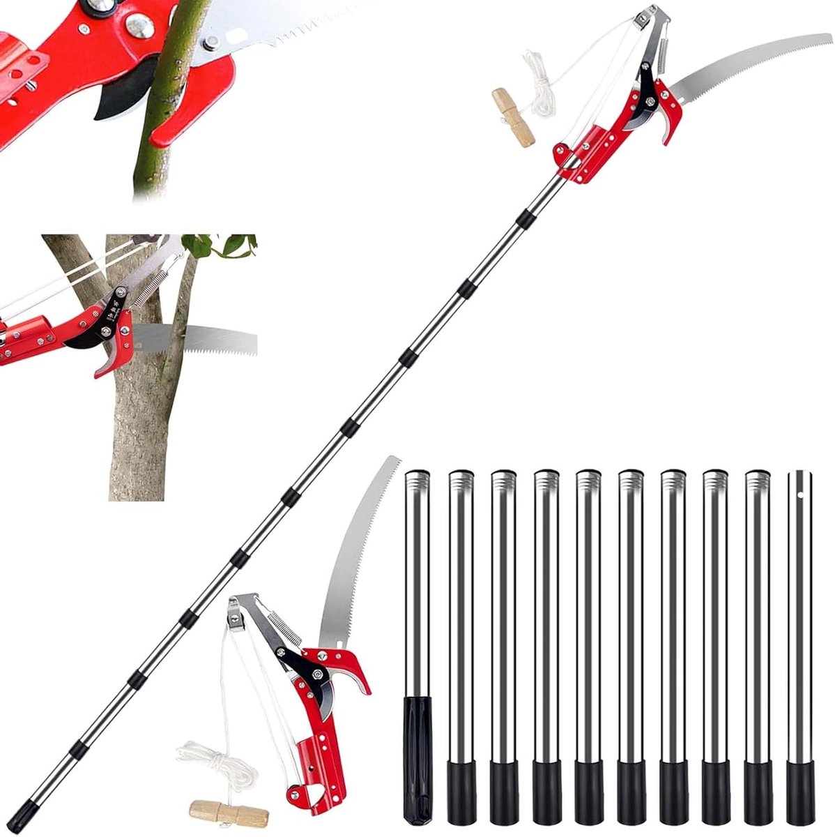 2-in-1 telescopische boomscharen met lang bereik, 2 ft - 4 m lang bereik boomsnoeischaar met uitschuifbare handgreep - ShopVlot