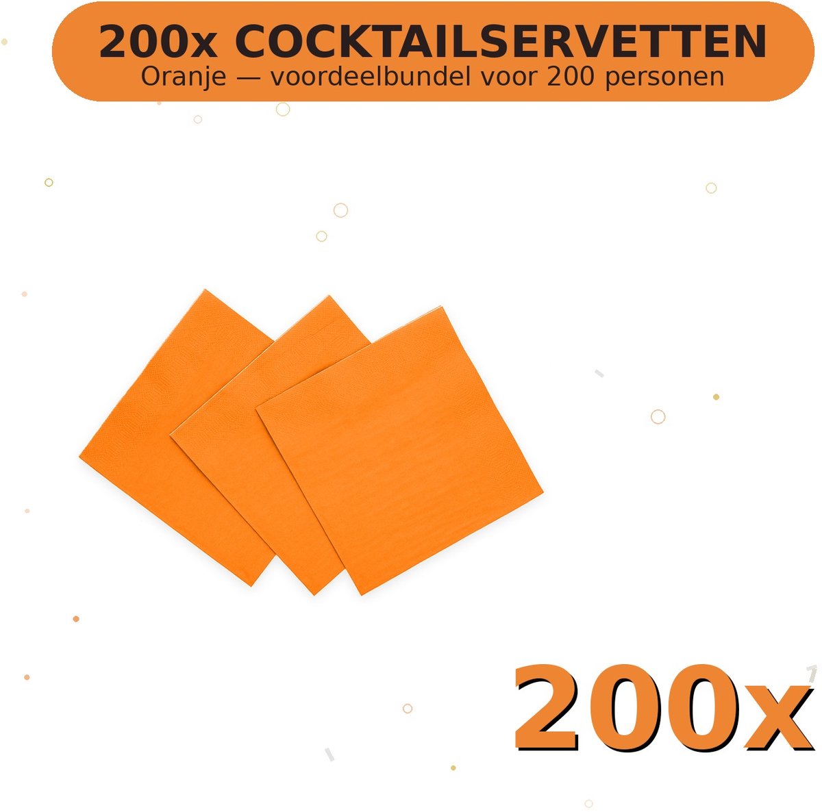 Cocktail servetten 24x24cm FSC Oranje - Voordeelverpakking 200 Stuks voor tot 200 Personen - Feestartikelen