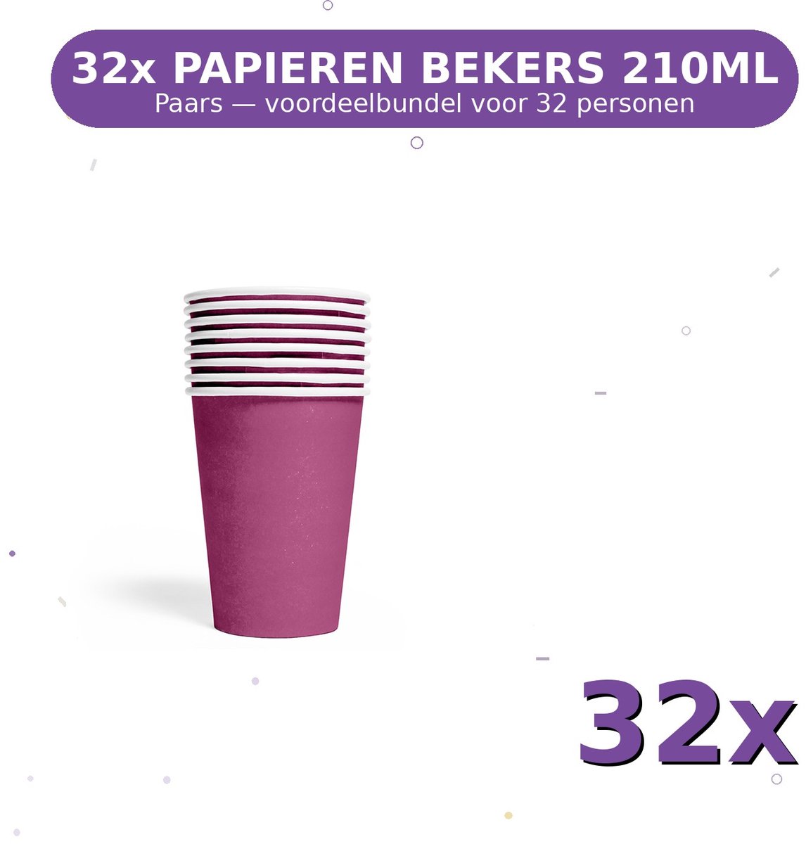 Bekers 210ml FSC Paars - Voordeelverpakking 32 Stuks voor tot 32 Personen - Feestartikelen