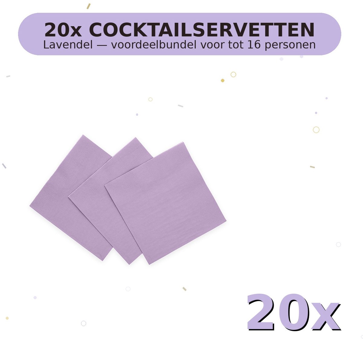 Cocktail servetten 24x24cm FSC Lavendel - Voordeelverpakking 20 Stuks voor tot 16 Personen - Feestartikelen
