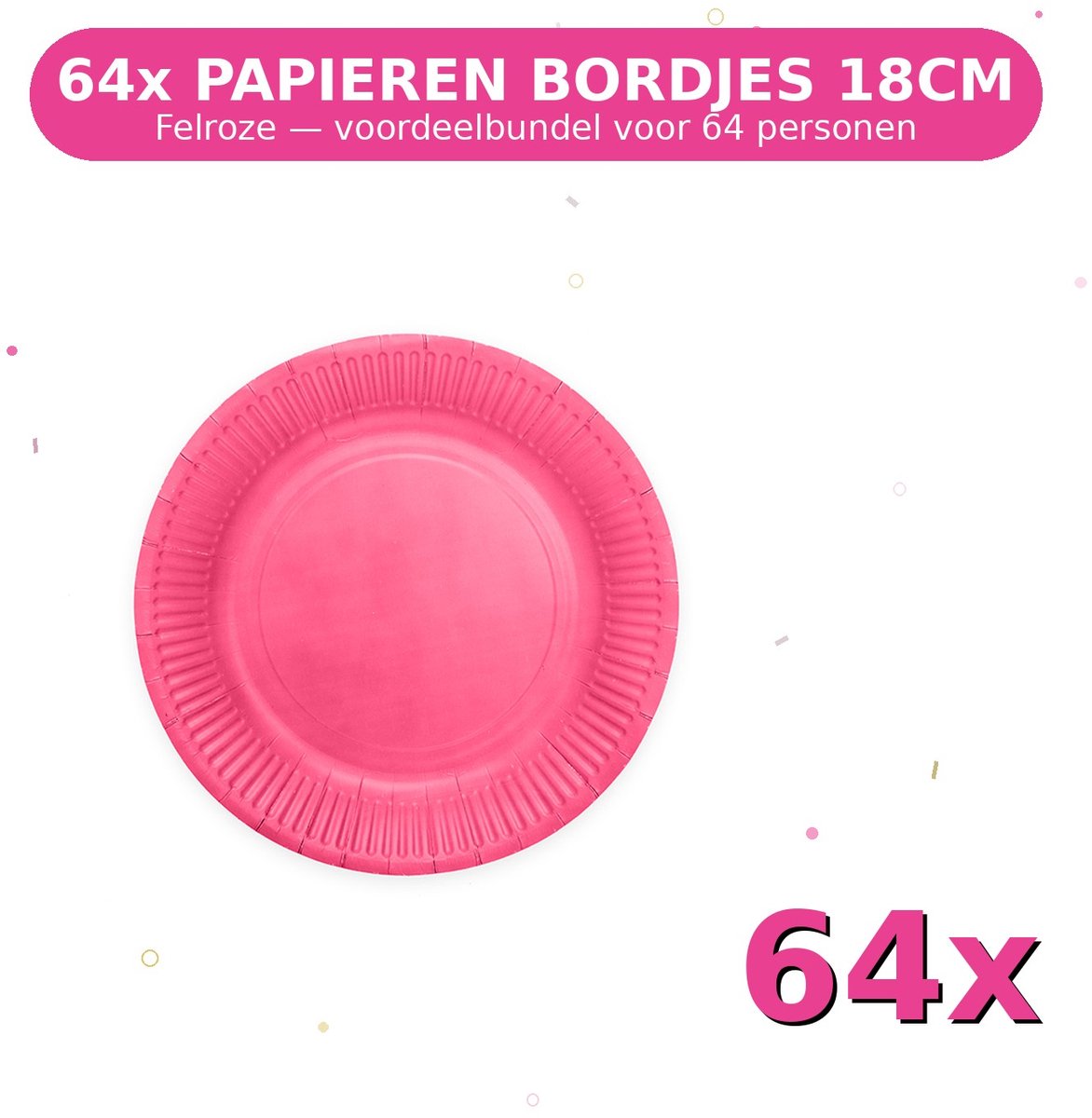 Bordjes 18cm FSC Felroze - Voordeelverpakking 64 Stuks voor tot 64 Personen - Feestartikelen