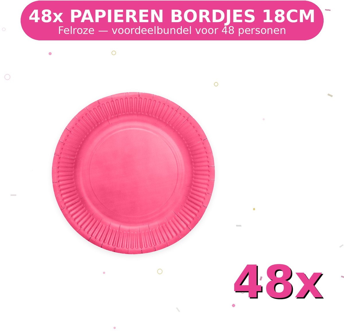 Bordjes 18cm FSC Felroze - Voordeelverpakking 48 Stuks voor tot 48 Personen - Feestartikelen