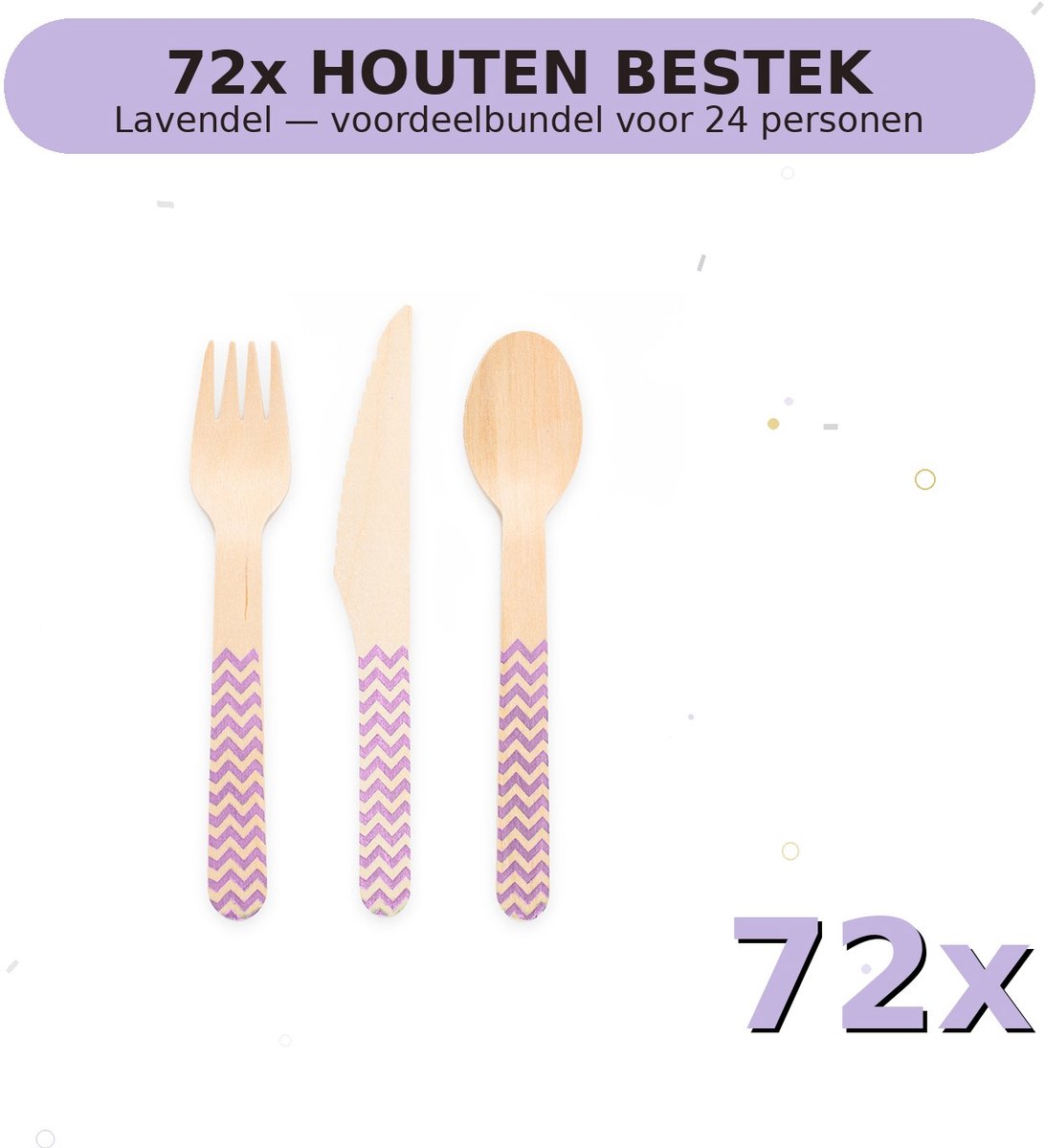 Houten bestek FSC Lavendel - Voordeelverpakking 72 Stuks voor tot 24 Personen - Feestartikelen