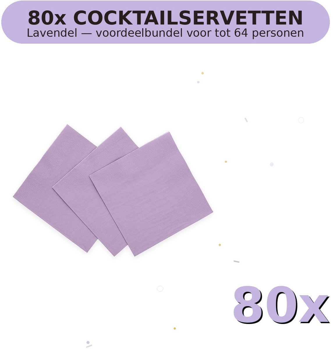 Cocktail servetten 24x24cm FSC Lavendel - Voordeelverpakking 80 Stuks voor tot 64 Personen - Feestartikelen