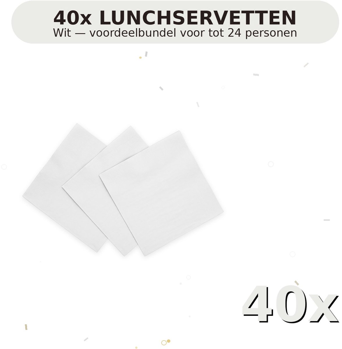 Lunch servetten 33x33cm FSC Wit - Voordeelverpakking 40 Stuks voor tot 24 Personen - Feestartikelen