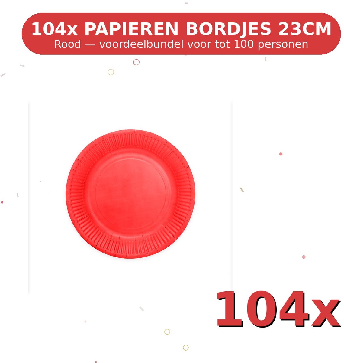 Bordjes 23cm FSC Rood - Voordeelverpakking 104 Stuks voor tot 100 Personen - Feestartikelen