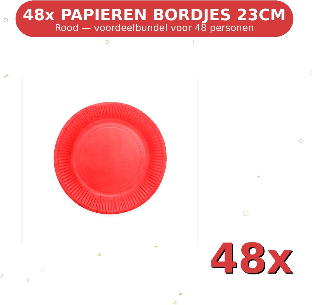 Bordjes 23cm FSC Rood - Voordeelverpakking 48 Stuks voor tot 48 Personen - Feestartikelen