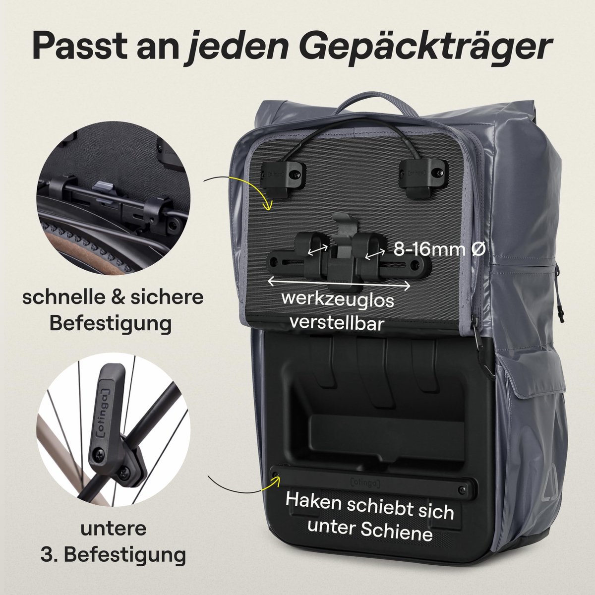 Fietstas rugzak 34 liter - stijlvolle bagagedragertas - waterdicht - snel omgebouwd - ShopVlot