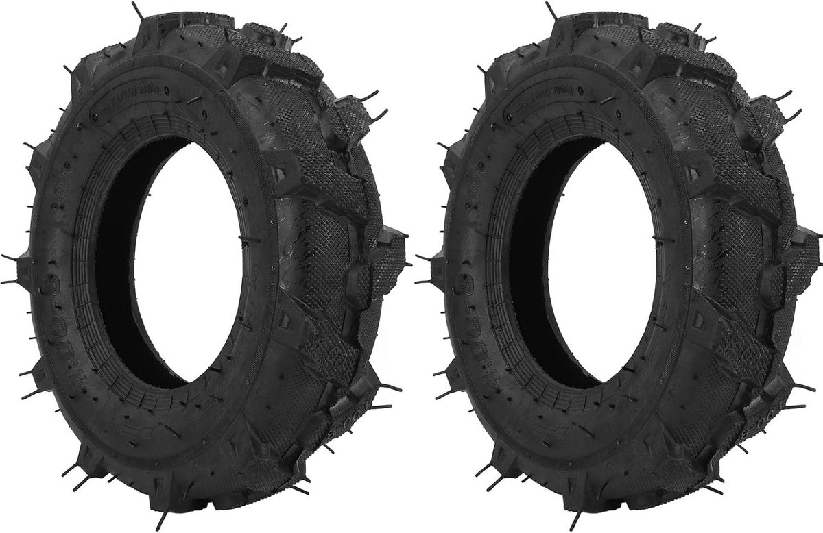 Set van 2 tubeless rubberen banden 4.00-8 voor tractoren, grasmaaiers en sneeuwblazers met flens, geschikt voor diverse voertuigen en toepassingen