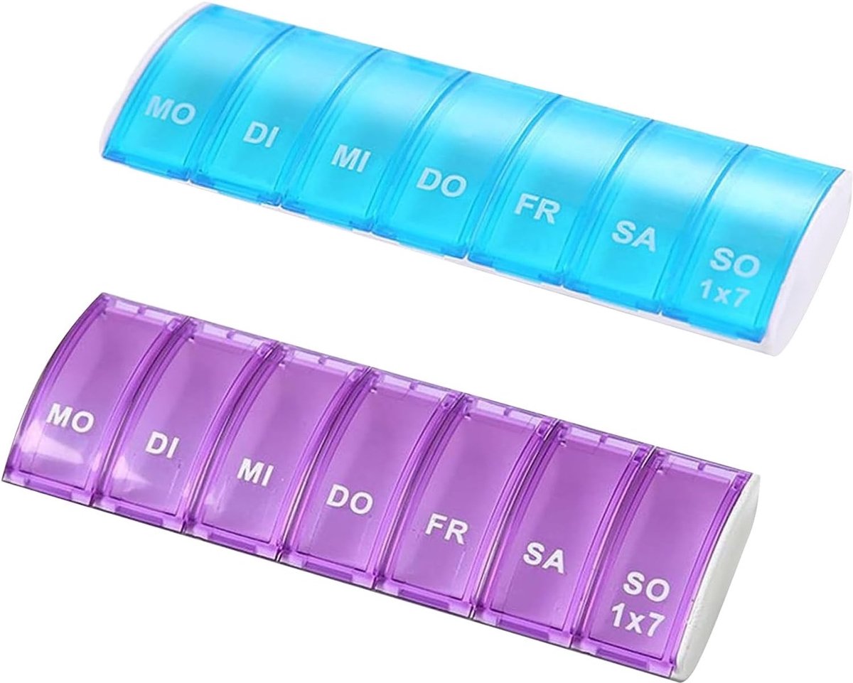 2-Pack Weekplanner voor Medicijnen - 7 Dagen Pillendoos voor Vitamines, Supplementen en Geneesmiddelen, Ideaal voor Reizen en Opberging