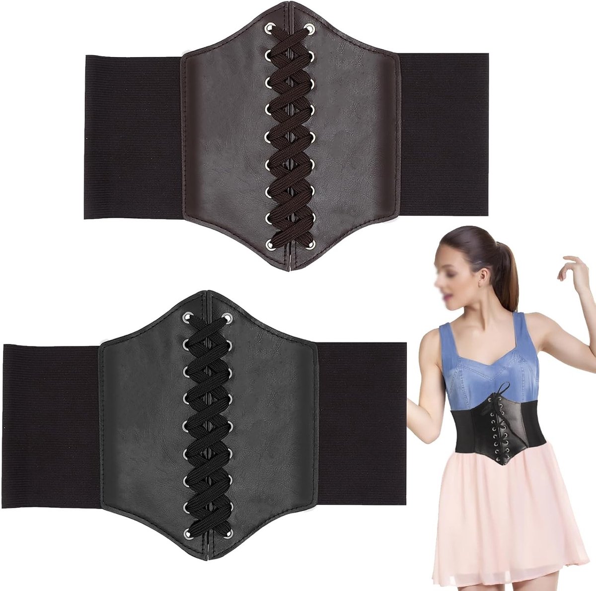 Brede Elastische Corsetriem voor Dames - Lichtgewicht Retro Tailleband, Verstelbaar voor Halloween en Rollenspel (Zwart, Bruin)