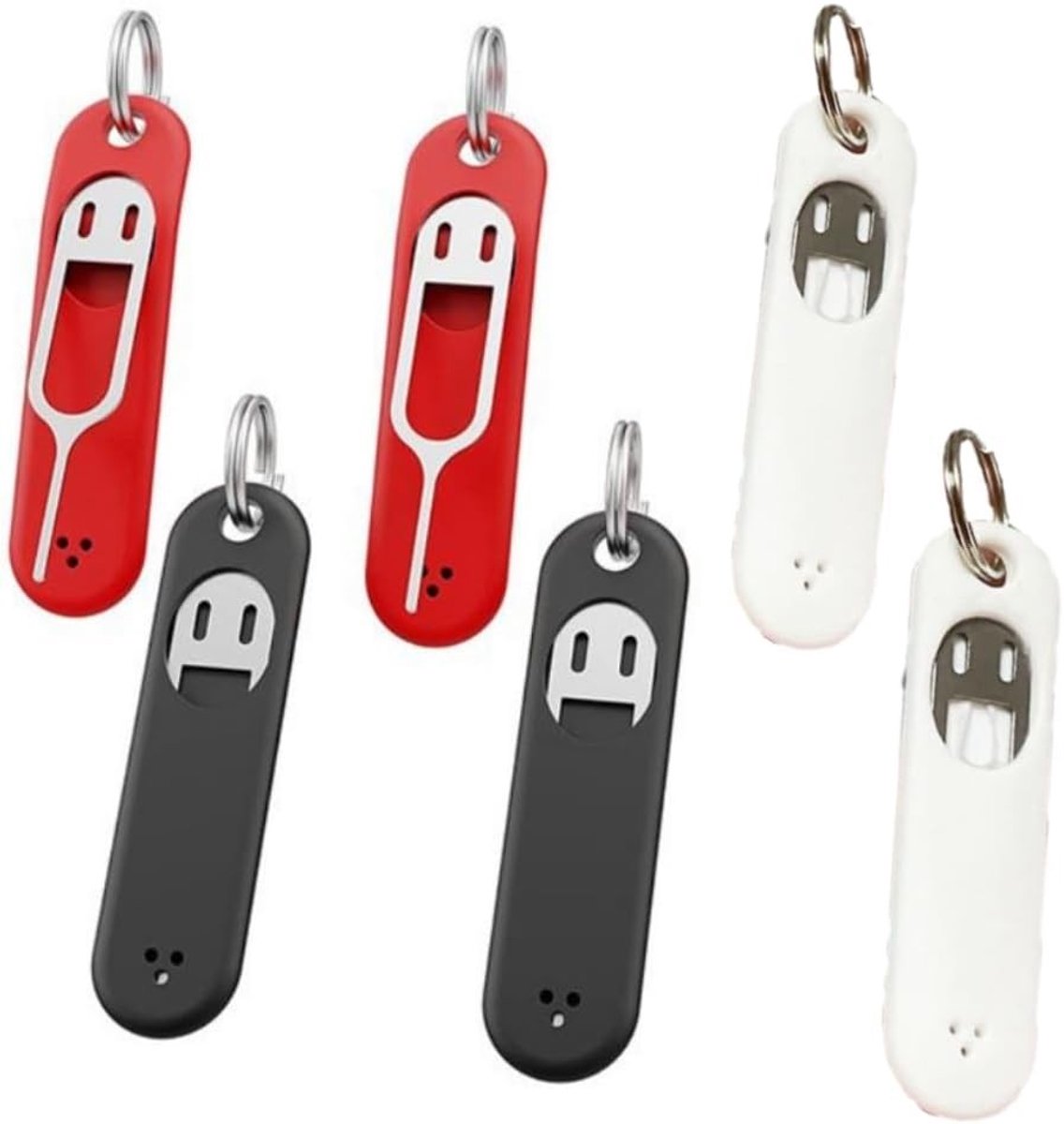 Set van 6 SIM-kaart ejectors met beschermcase, handige ontwerpelementen en adapters voor het veilig opbergen van SIM- en microSD-kaarten