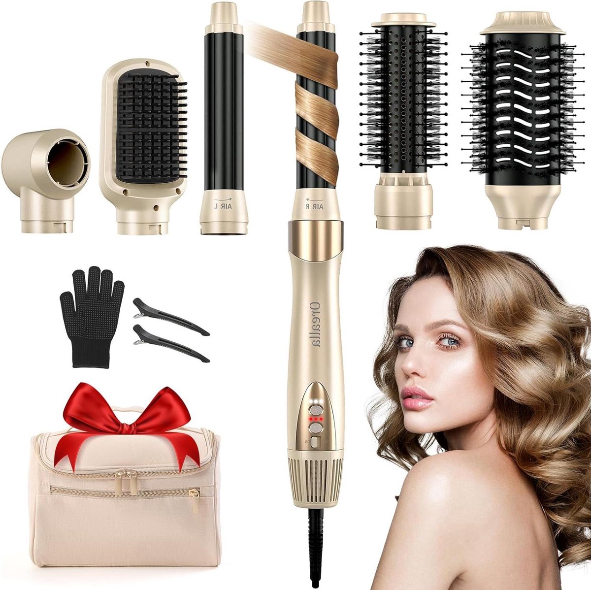 Haarstyler Opzetstukken - Föhn Borstel - Haar Stylen - 6-in-1 Multifunctioneel - 36.5 cm - Zwart