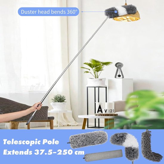 Telescopische Plumeau Set - Microvezel Stoffer - Stofvrij Maken - Uitschuifbaar Tot 2.5 Meter - 7 Delig - Zwart — afbeelding 5