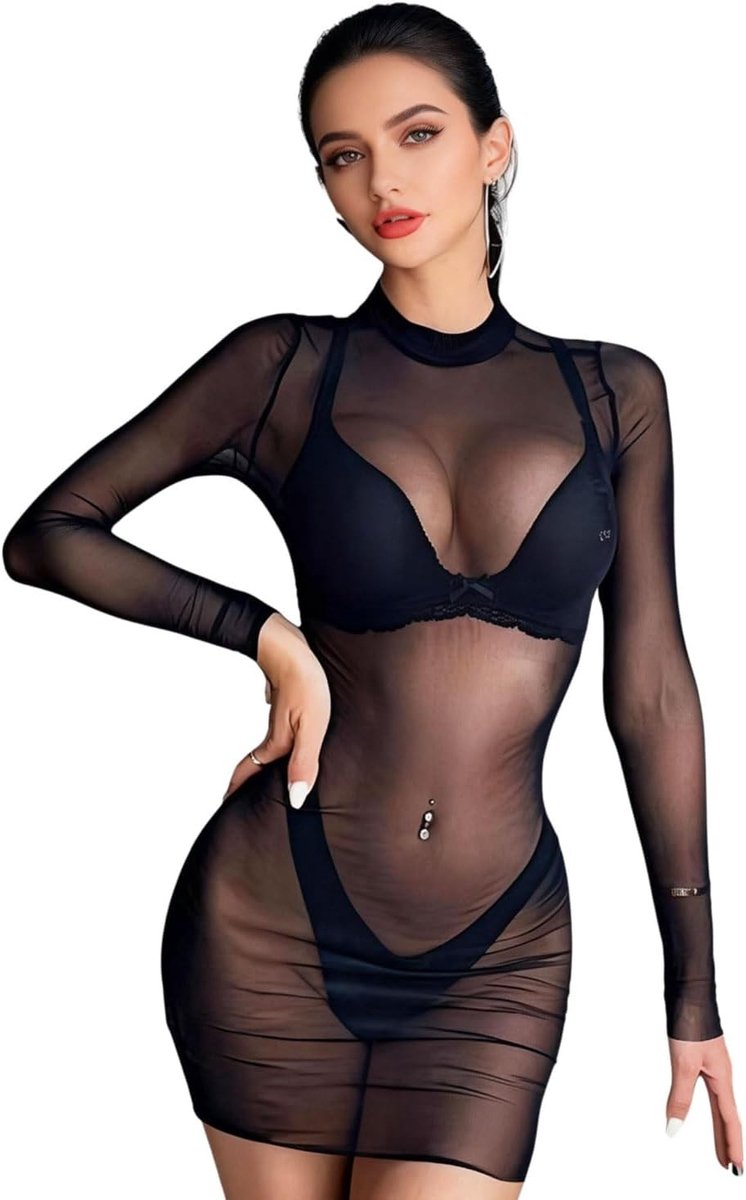 Sexy Strumpfband Ondergoed voor Dames, Transparante Blouse, Mini Rok en Net Shirt voor Zomerstrand en Feestjes