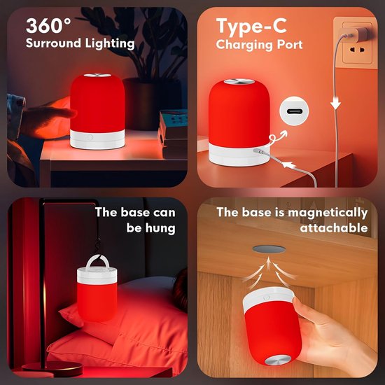 670nm Rood Slaaplampje - Bureau Lamp met Klok, Aanraak + Afstandsbediening, Voor Yoga, Mediteren en Reizen — afbeelding 2