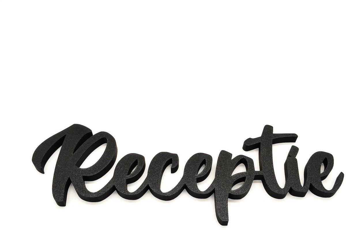 Receptie Bordje – 3D Geprinte Wandtekst Zwart – Bewegwijzering voor Kantoor, Salon of Praktijk