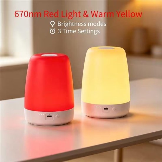 670nm Red Night Light for Better Sleep, Rechargeable Dimmable Sleep Aid Lamp with Auto Off Timer, Blue Light Blocking Red Lamp to Protect Melatonin, Deep Relaxation Night Lamp for Bedroom, Nursery, Nightstand, Ideal Gift for Adults & Kids — afbeelding 4