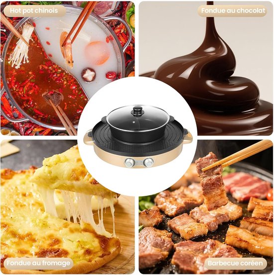 Elektrische Multifunctionele Pan - Contactgrill en Fondue - Gezellig Tafelen - Dubbele Temperatuurregeling - 3.6L Inhoud - Wit — afbeelding 5