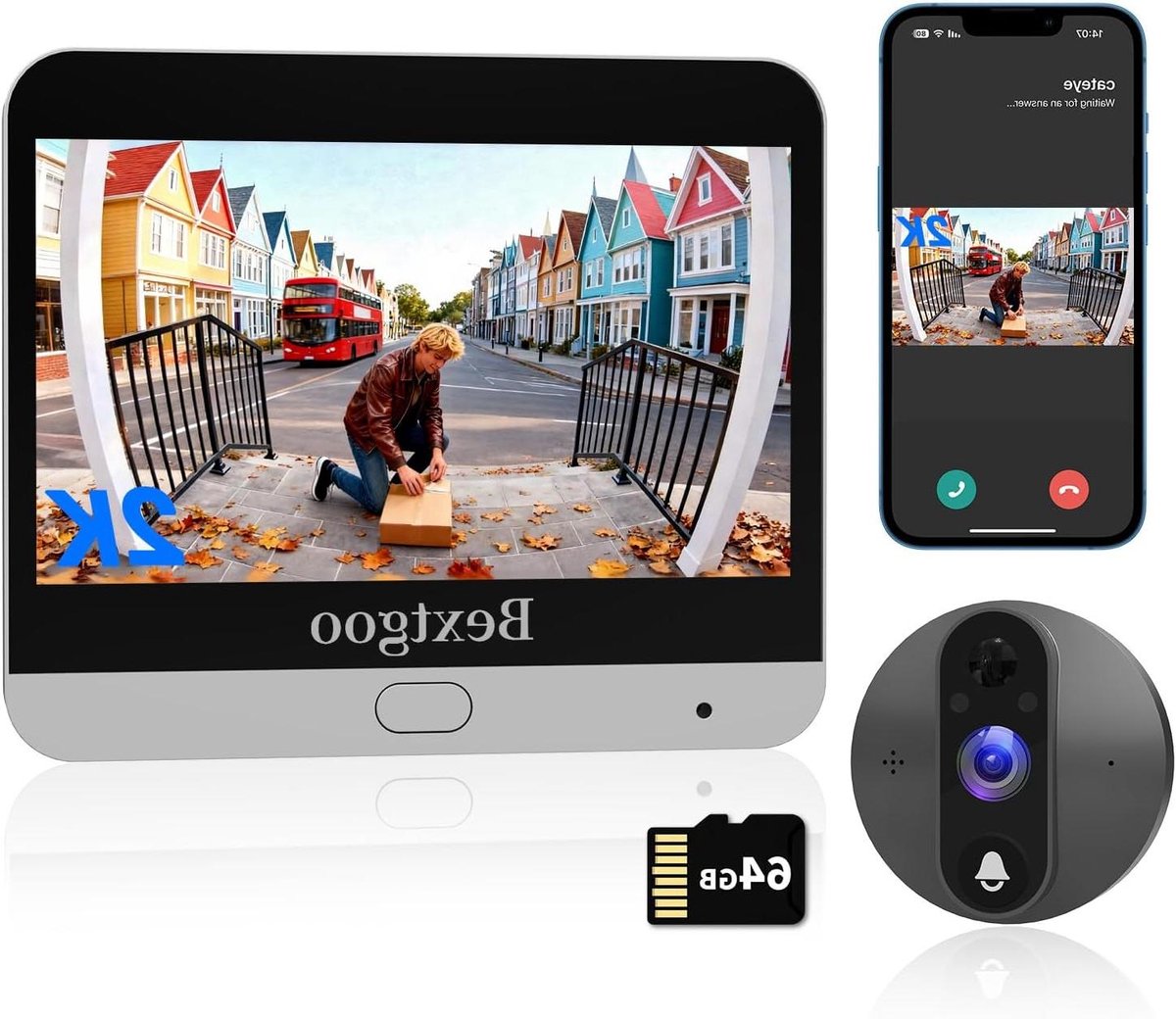Videodeurbel met camera - Slimme deurbel - Huis bewaken - 2K HD resolutie - 43 inch scherm - Zwart