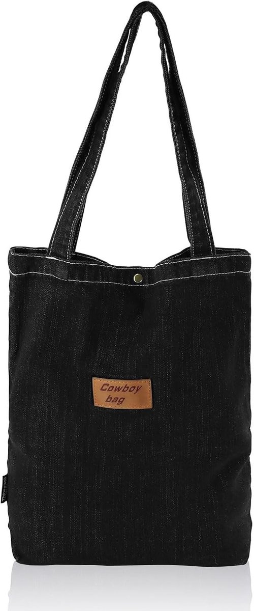 Ruime Denim Schoudertas voor Dames - Herbruikbare Grote Handtas met Drukknoop Sluiting en Ideaal voor Winkelen