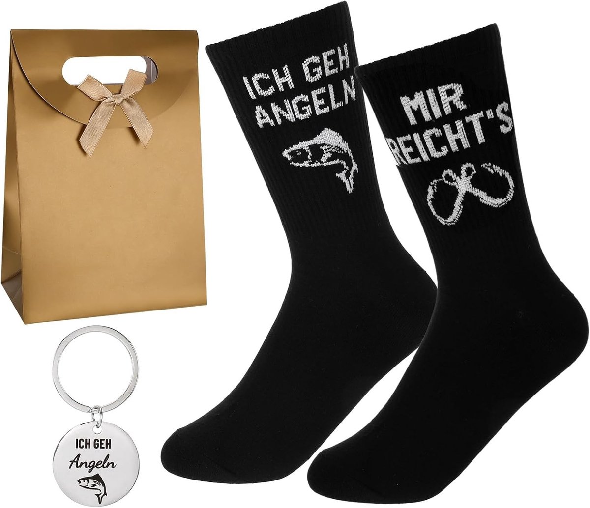 Vis Cadeauset met Vissen Sokken, Sleutelhanger en Cadeauzak - Grappige Geschenken voor Vissers, Vader, Grootvader en Verjaardagsgeschenken