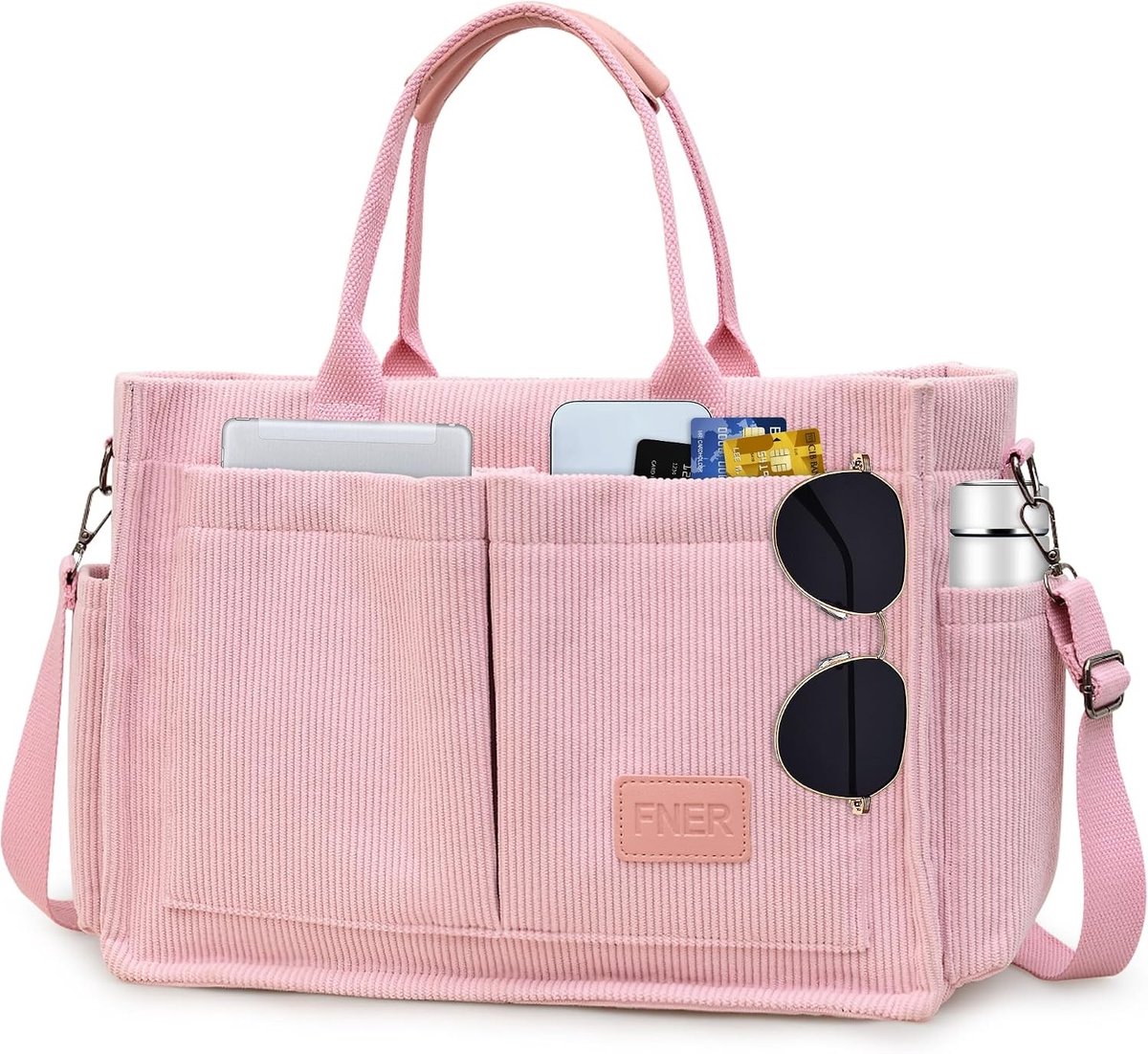 Dames Corduroy Schoudertas - Medium Tote Bag met Rits, Crossbody en Shopper voor Werk, Reizen en School