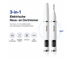 Neustrimmer - Neushaartrimmer - Oortrimmer - 3-in-1 - 360° Veilig Trimmes - USB-C Oplaadbaar - LED Batterijdisplay - Voor Neus, Oor en Wenkbrauwen - Wit
