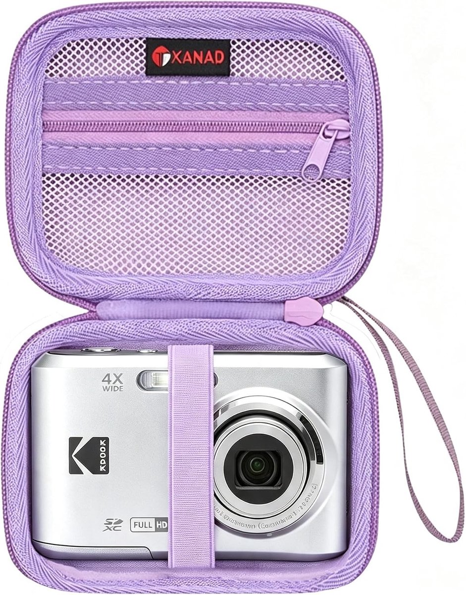 Digitale compactcamera tas 1080p HD voor volwassenen, senioren en kinderen - paarse koffer set met bescherming en opbergruimte