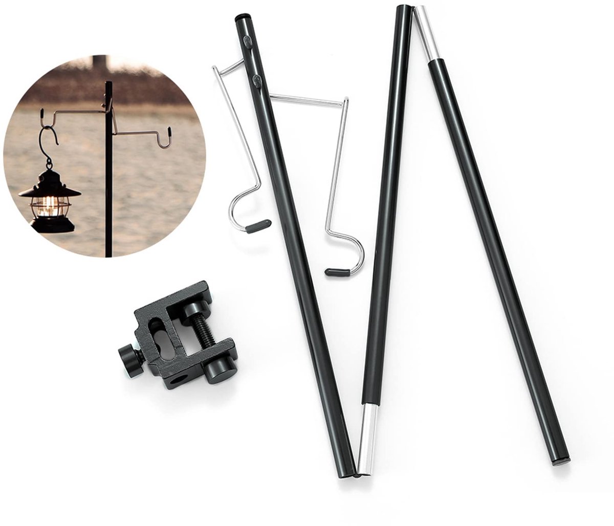 Inklapbare camping lantaarn standaard 89,9 cm - aluminium legering - tafelklem - ideaal voor outdoor activiteiten - ShopVlot