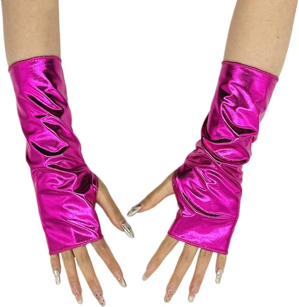 Metalen Vingerloze Handschoenen voor Dames en Heren - Glanzende Leren Opera Handschoenen voor Avondfeesten, Maskerades en Cosplay Performances