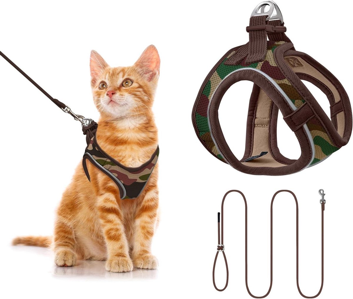 Katten Tuigje - Huisdier Set - Veilig Wandelen - Verstelbaar Ademend - XXXS - Camouflage
