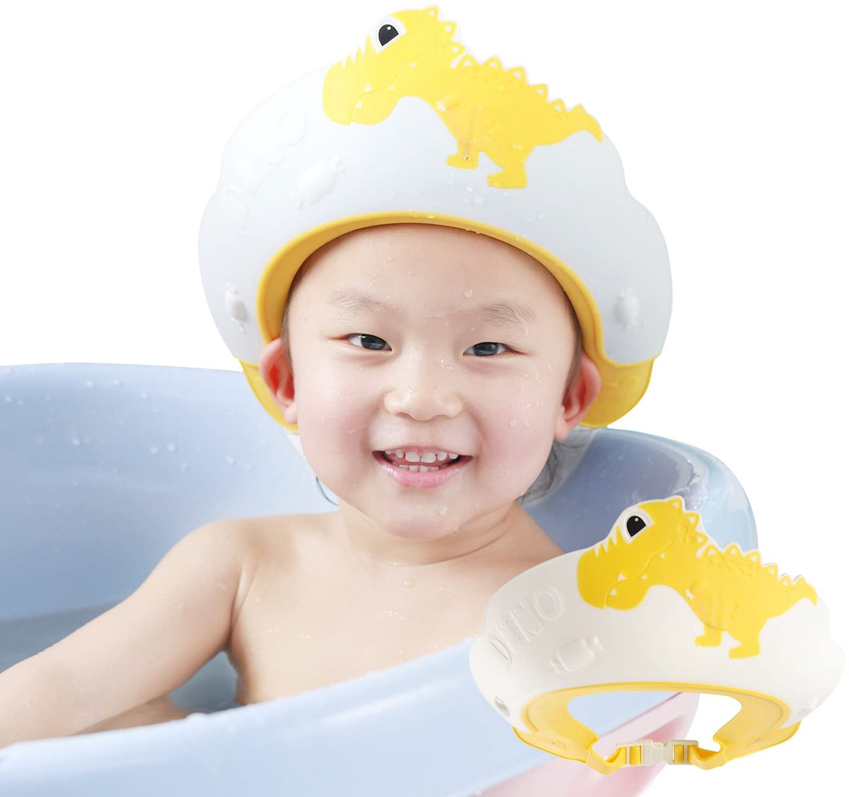 Douchemuts voor kinderen - verstelbare maat - dinosaurusgeel - zachte en waterdichte pet - ShopVlot