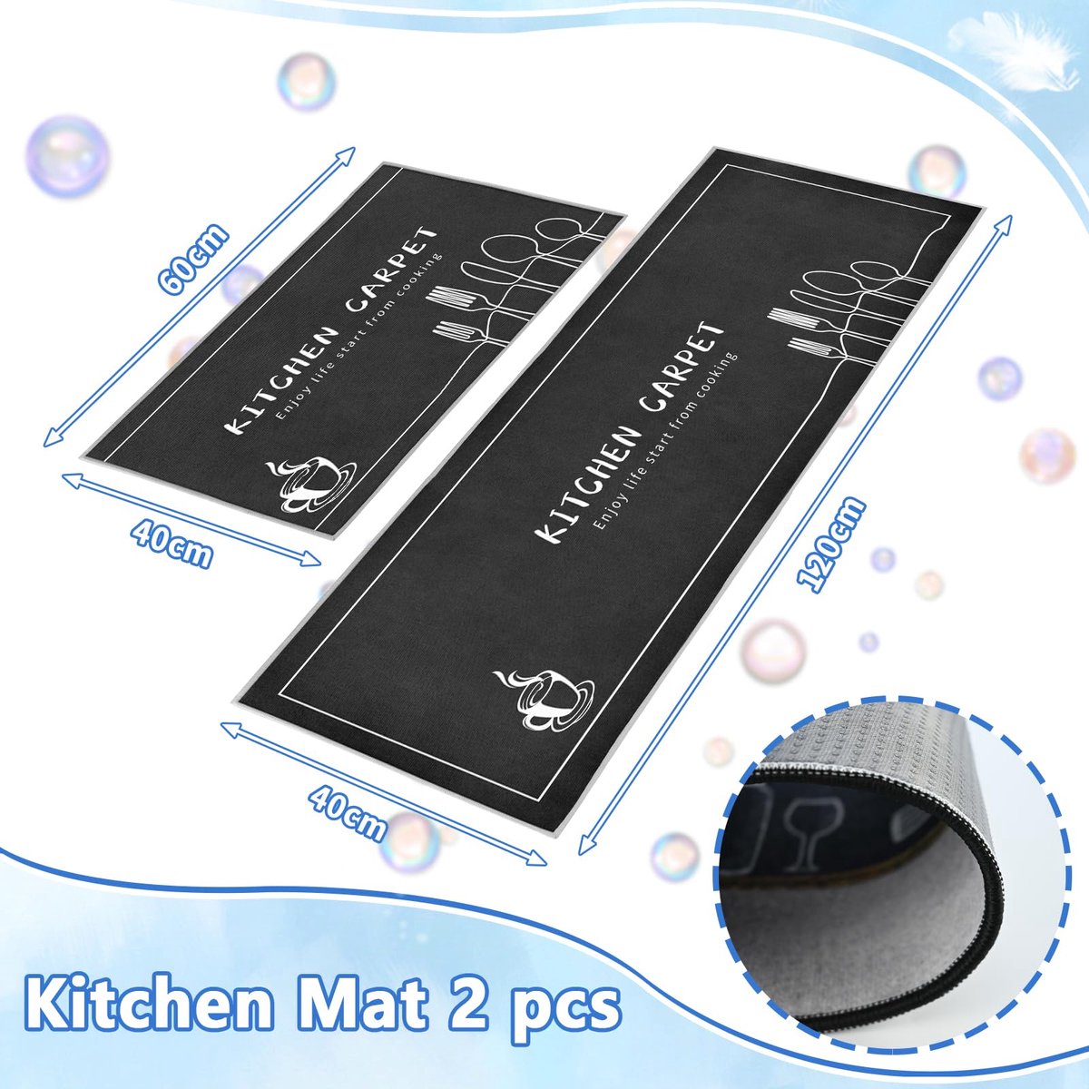 Keukentapijten set van 2 - antislip keukenmatten - water- en olieabsorptie - stofdicht voor binnen - ShopVlot