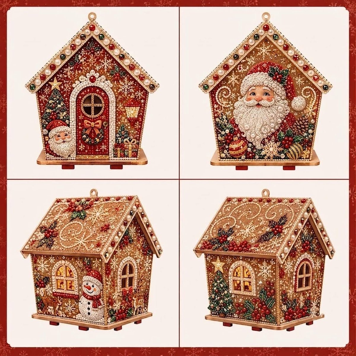 Casalora® Kerst Houten Huisje Parel Diamond Painting – DIY 3D Parel Kunstwerk – Creatieve Kerstdecoratie – Handgemaakte Wand- en Tafeldecoratie – Kerstman