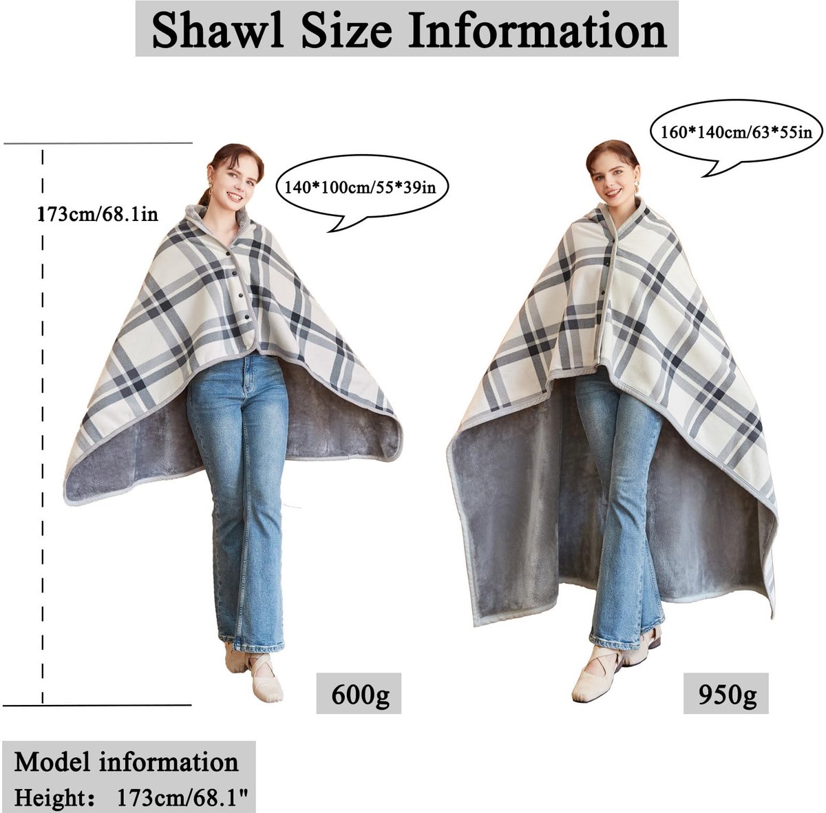 Thijox - Dames Poncho Fleece Draagbare Deken, Geruite Schootdeken, Comfortabele Pluche Omslagdoek met Drukknopen en 2 Zakken voor Bed, Bank, Kantoor,