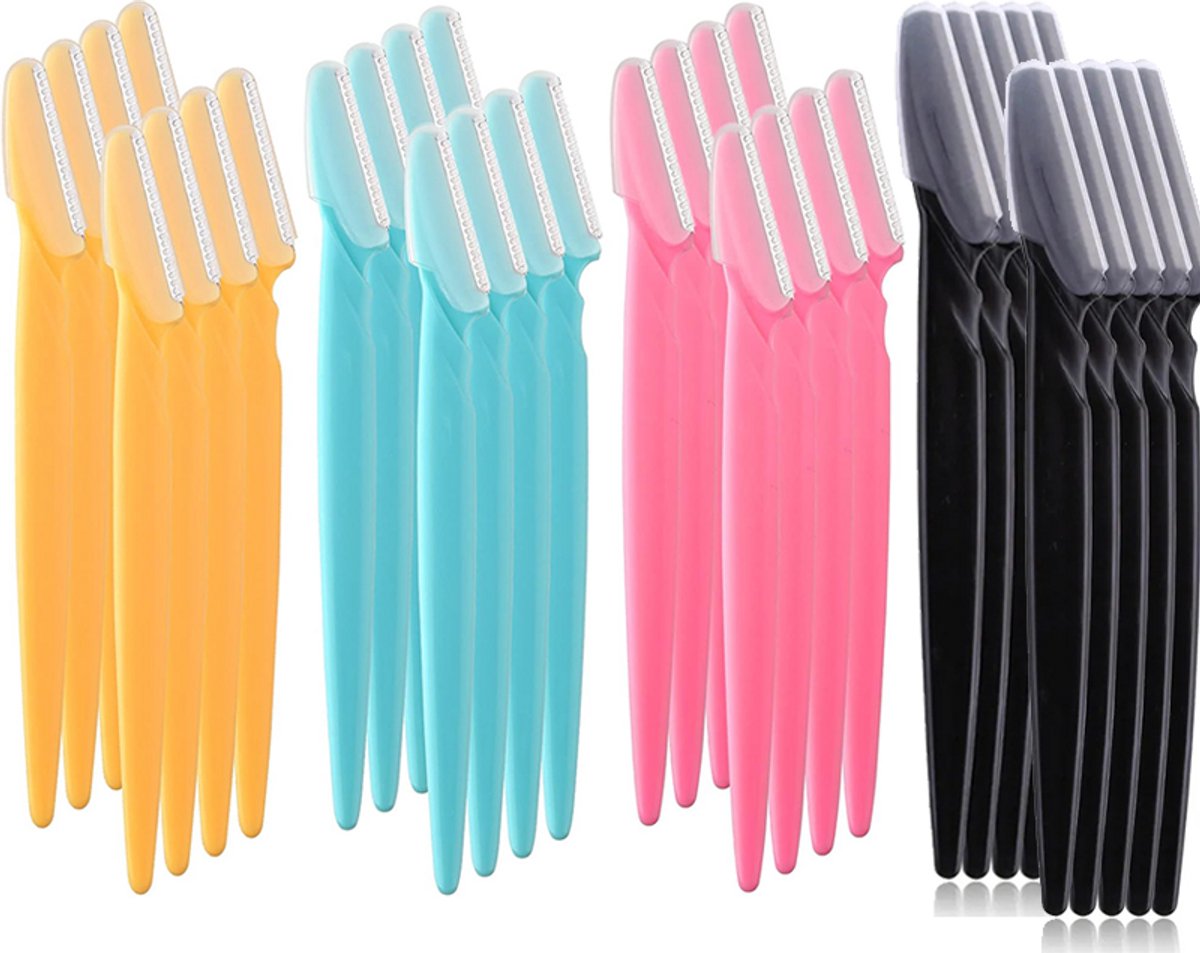 60-delige wenkbrauwscheerset voor dames en heren, gezichtsscheermes voor dermaplaning, 14,5 cm lang, vier kleuren