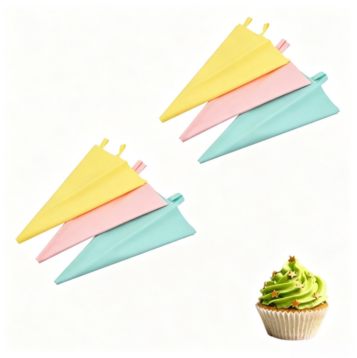 6 stuks - Macaronkleurige TPU-spuitzakken - Rode, groene en gele driekleurige spuitzakkenset - Geschikt voor het bakken van koekjes, taartdecoratie, enz. - 30,5*17,5 cm