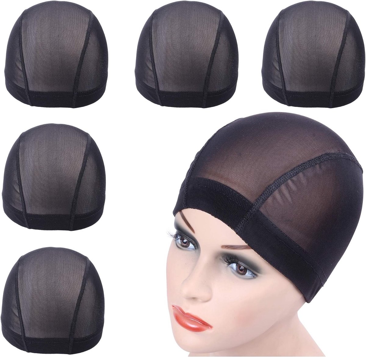 Zwarte Mesh Hoed voor het Maken van Perücken - Rekbare Haar Netten met Brede Elastische Band - Set van 5 Stuks