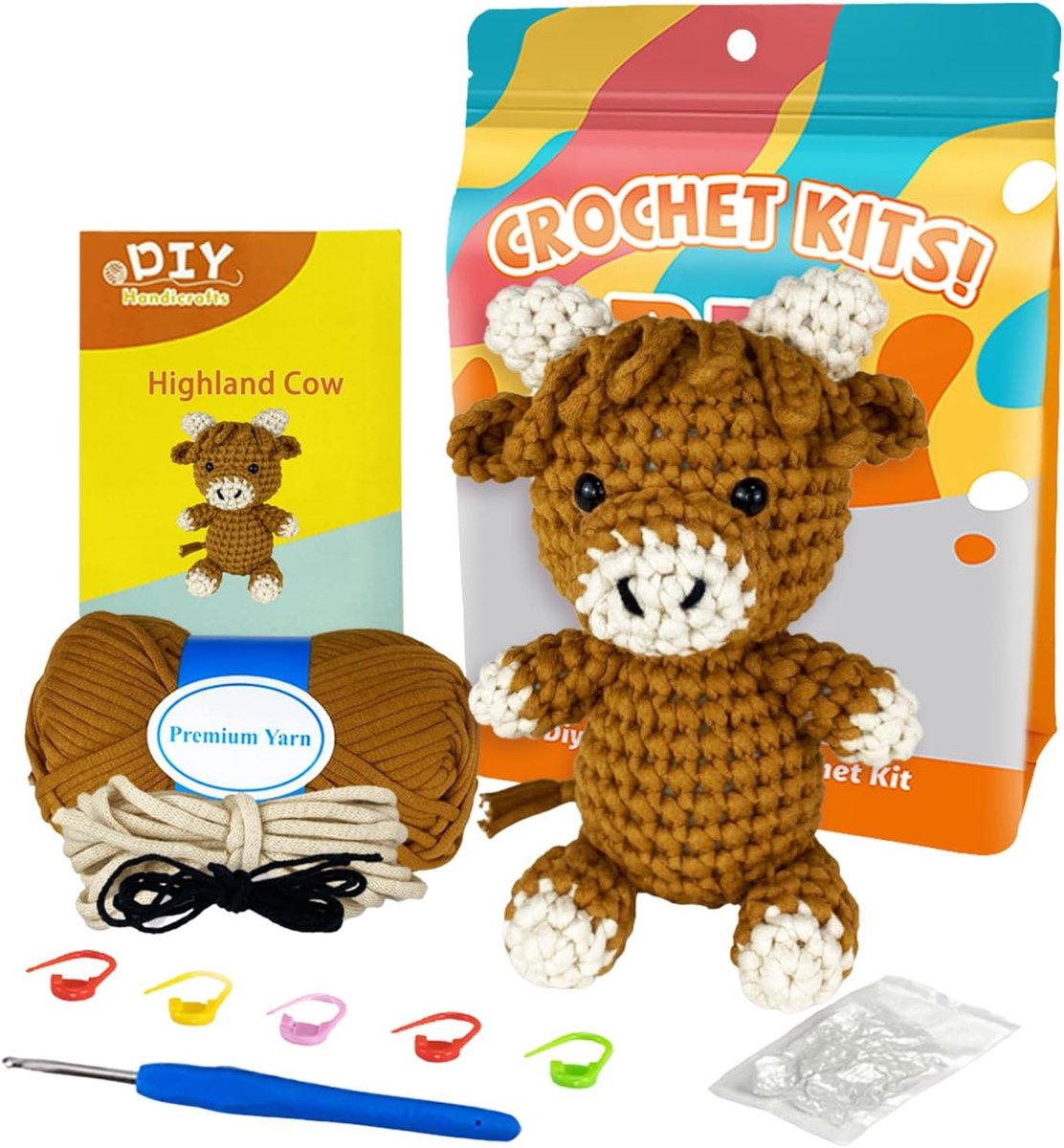 Complete Haakset voor Dieren met Stap-voor-Stap Video Tutorials, Creatieve DIY Cadeaus voor Volwassenen en Kinderen (Hoogland Rund)