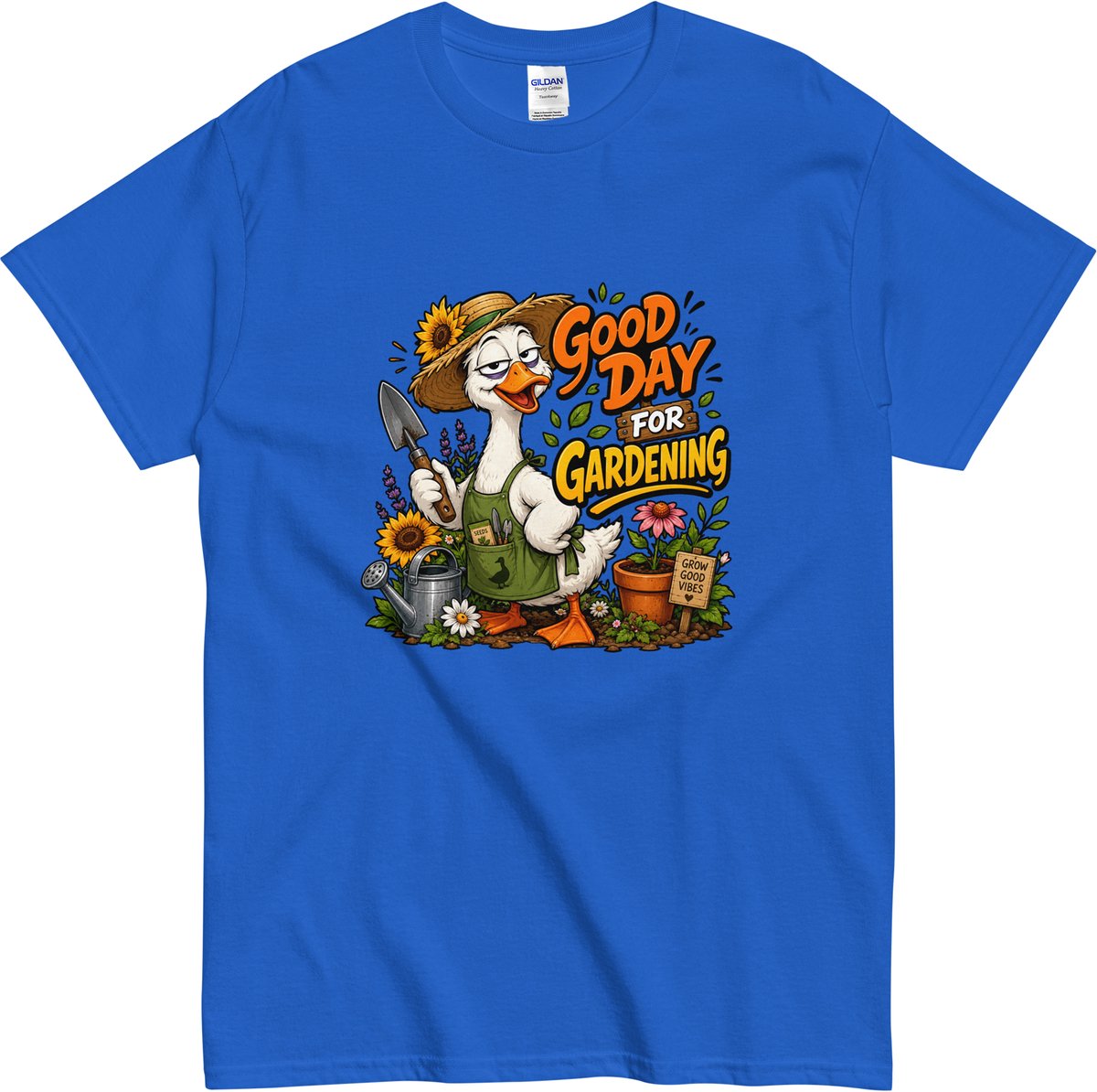 Grappig Heren en Dames T Shirt - Komische Gans in de Tuin - Blauw - M