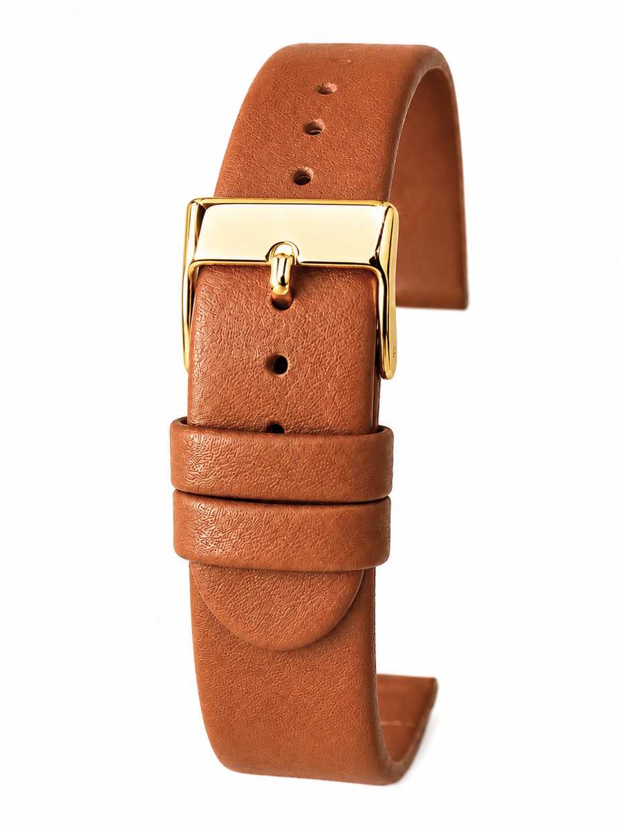 Horlogeband-horlogebandje-10mm-Echt Leer-Licht Bruin-Recht-Glad-Soepel-Zacht-Leer-Goudkleurige Gesp-Bruin-10 mm