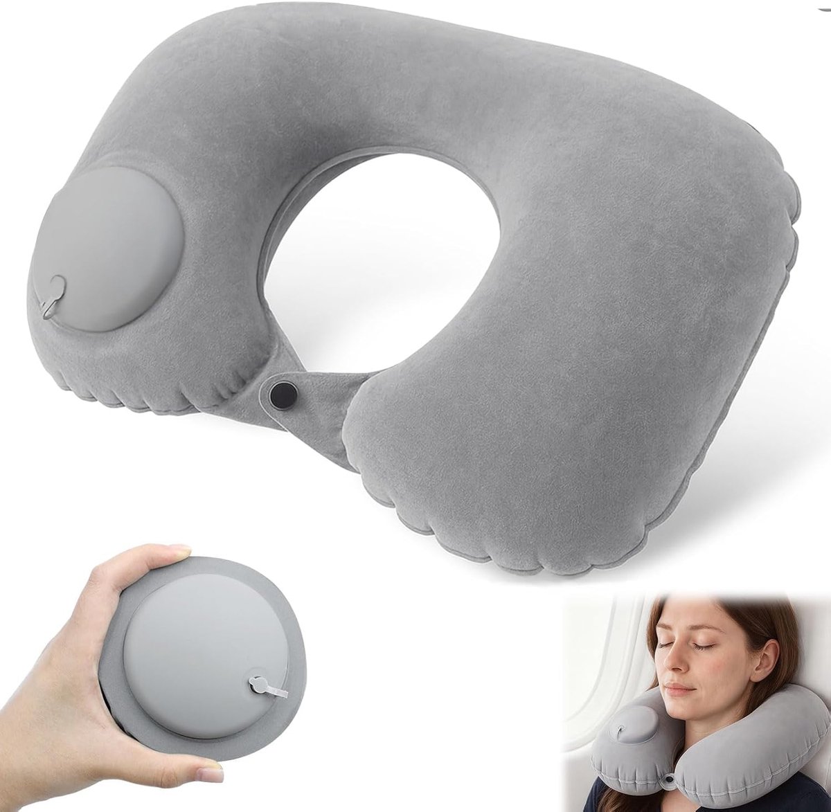 Opblaasbaar kussen - ergonomisch nekkussen - comfortabel voor onderweg - ideaal voor op reis - ShopVlot