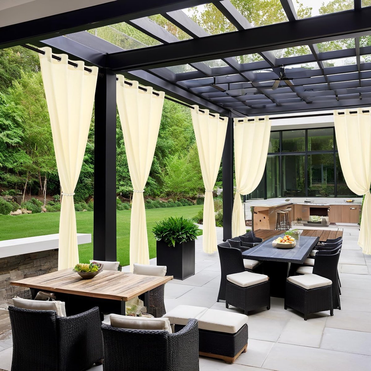 Buitenschermen Waterdicht met Oogjes, 2 Panelen Semi-Transparant voor Tuin, Balkon en Overkapping, Beige, 132 x 215 cm - Ideaal voor Privacy en Zonwering