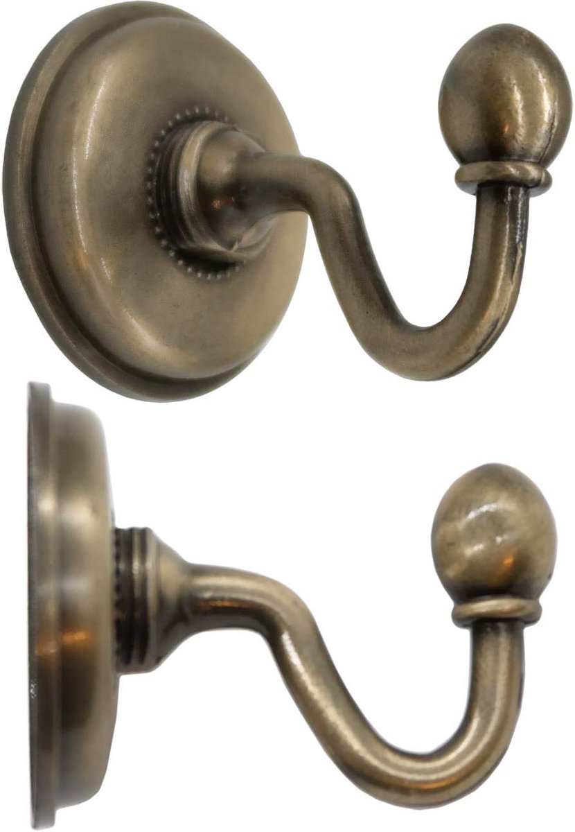 Handdoekhaken antiek 48 x 59 mm - messing en ijzer - set van 2 - stijlvolle wandhaken - ShopVlot