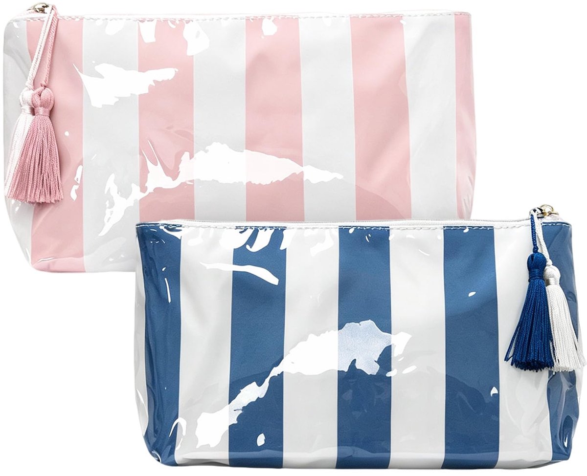 Make-uptasjes 2 stuks - waterdicht PVC - met ritssluiting en kwastje - ideaal voor in de handtas - ShopVlot