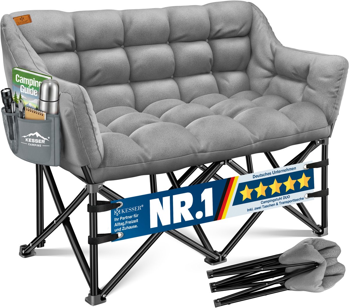 KESSER® Campingstoel Opvouwbaar geschikt voor 2 Personen Vouwstoel - Visstoel 300 kg Draagvermogen