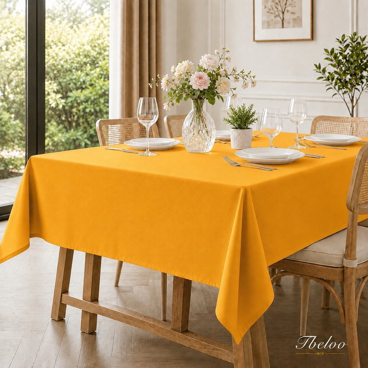 Tbeloo Geel tafelkleed outdoor weerbestendig 140x110 cm waterafstotend vlekbeschermend afwasbaar